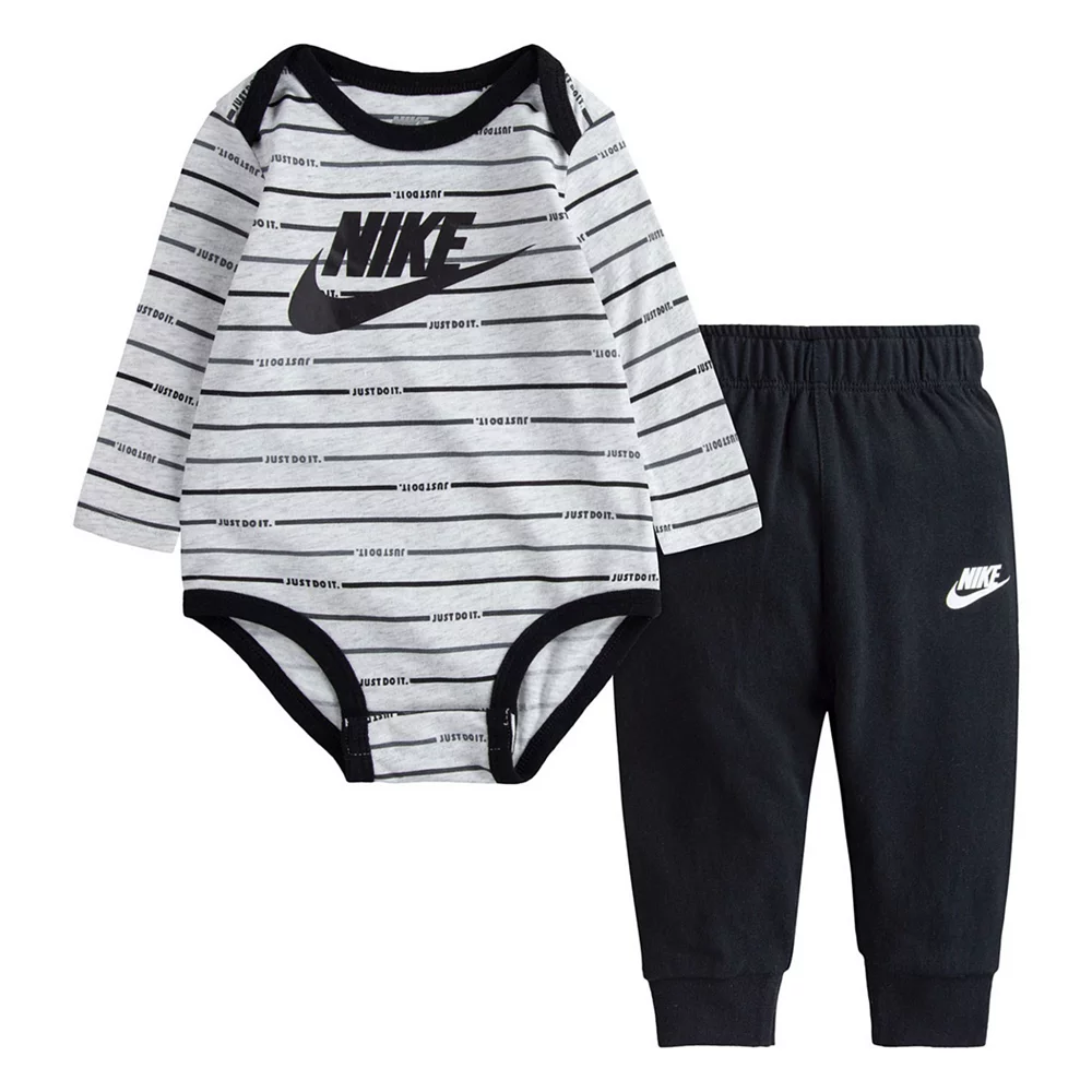 Baby Boy Nike Logo Striped Bodysuit & Pants Set