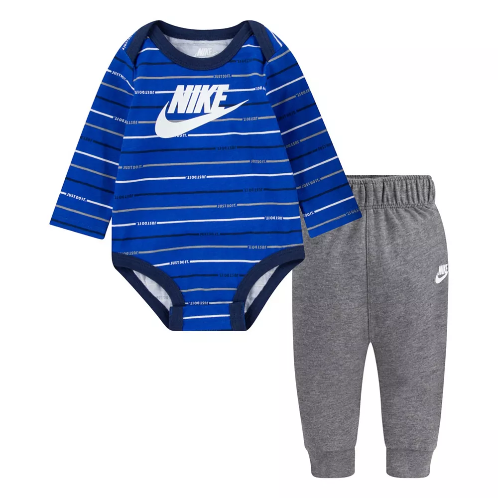Baby Boy Nike Logo Striped Bodysuit & Pants Set - Image 2