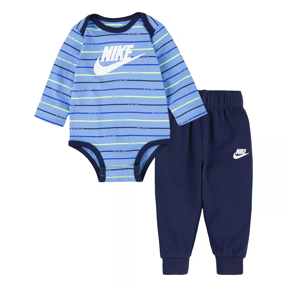 Baby Boy Nike Logo Striped Bodysuit & Pants Set - Image 3