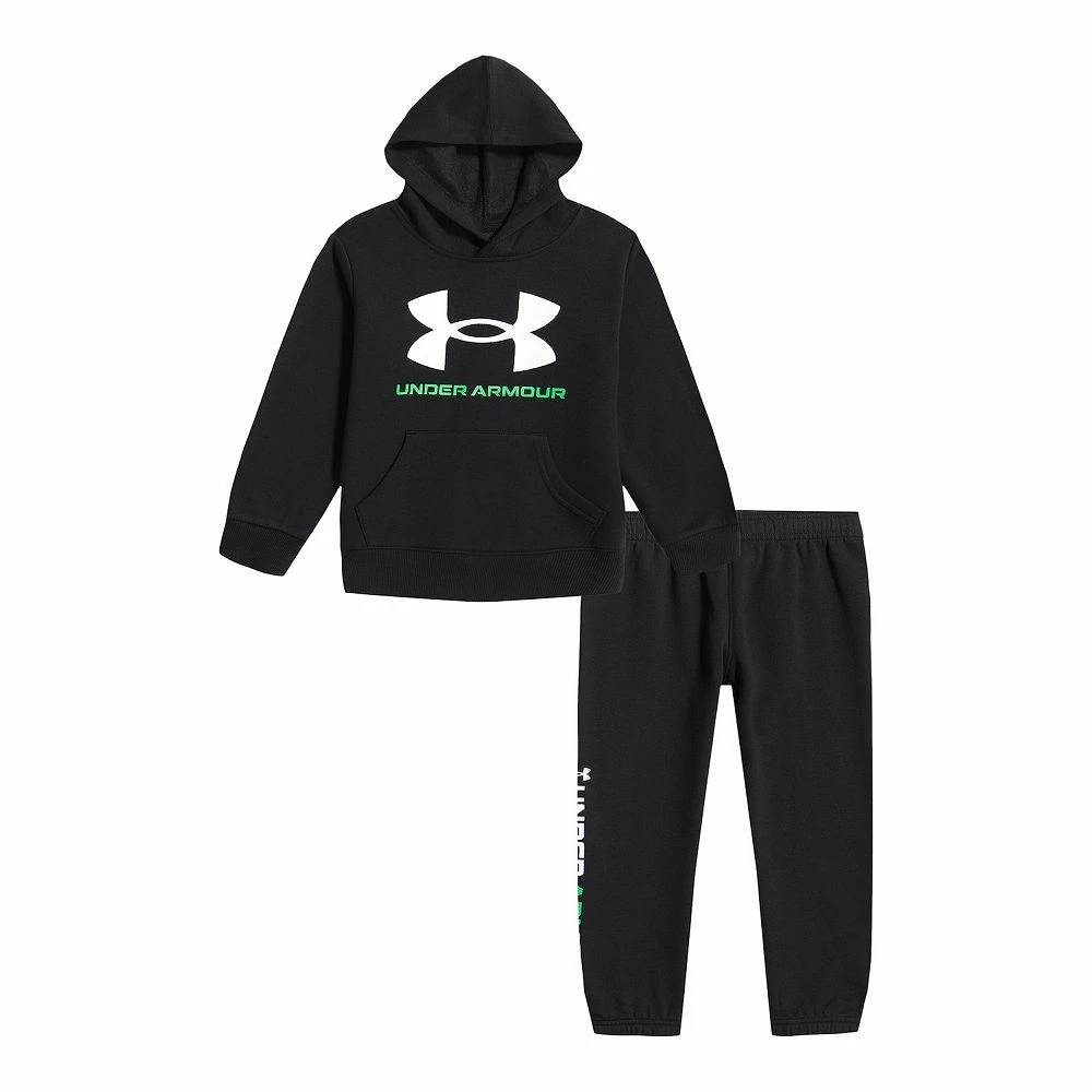 Boys 4-7 Under Armour Black & Green Logo Graphic Hoodie & Wordmark Jogger Pants Set