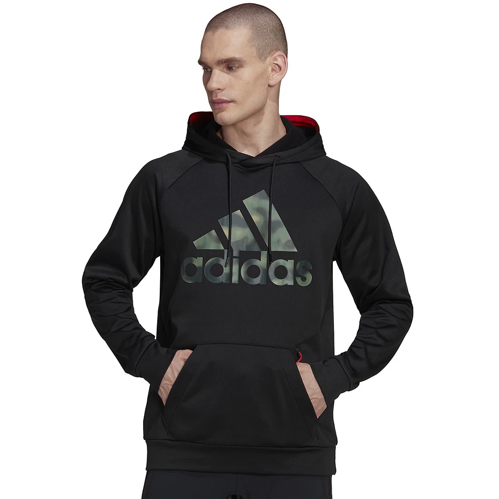Men's adidas AEROREADY Game and Go Camo Logo Fleece Hoodie